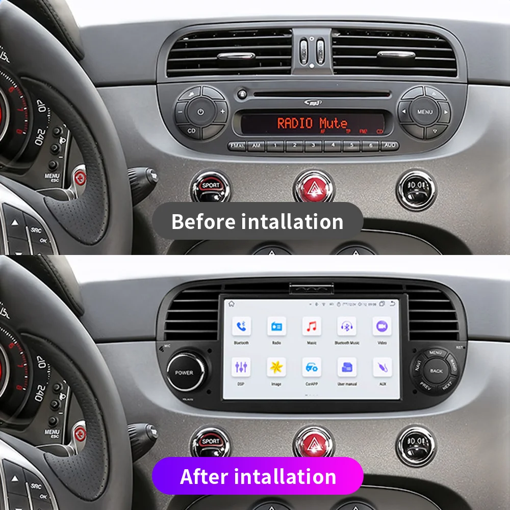 Android Car DVD Player 7 Inch Auto Smart Touch Diamond Screen Double Din Car Stereo For  Fiat 500 2007-2015 Carplay With GPS/Mp5