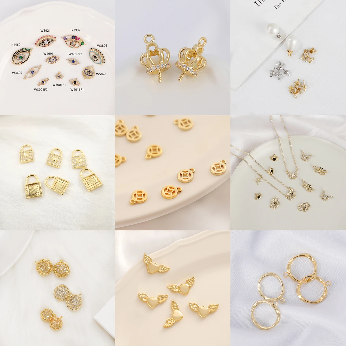 18K Gold Plated Pendant Hollow Ball Zircon Charms Jewelry Findings & Components Necklace Charms Jewelry Making