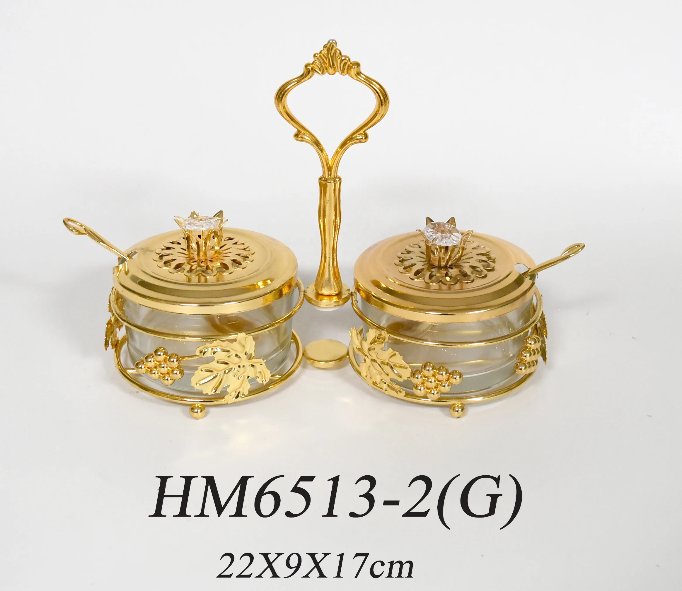 Diwali gift metal crafts restaurant hotel sugar pot salt pot set with handle