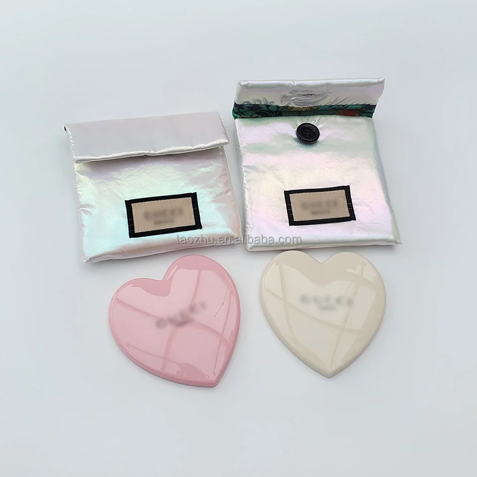GUCC idea White Pink Hart Shape Mini Gift Makeup Mirror with Luxury Ambilight Pouch