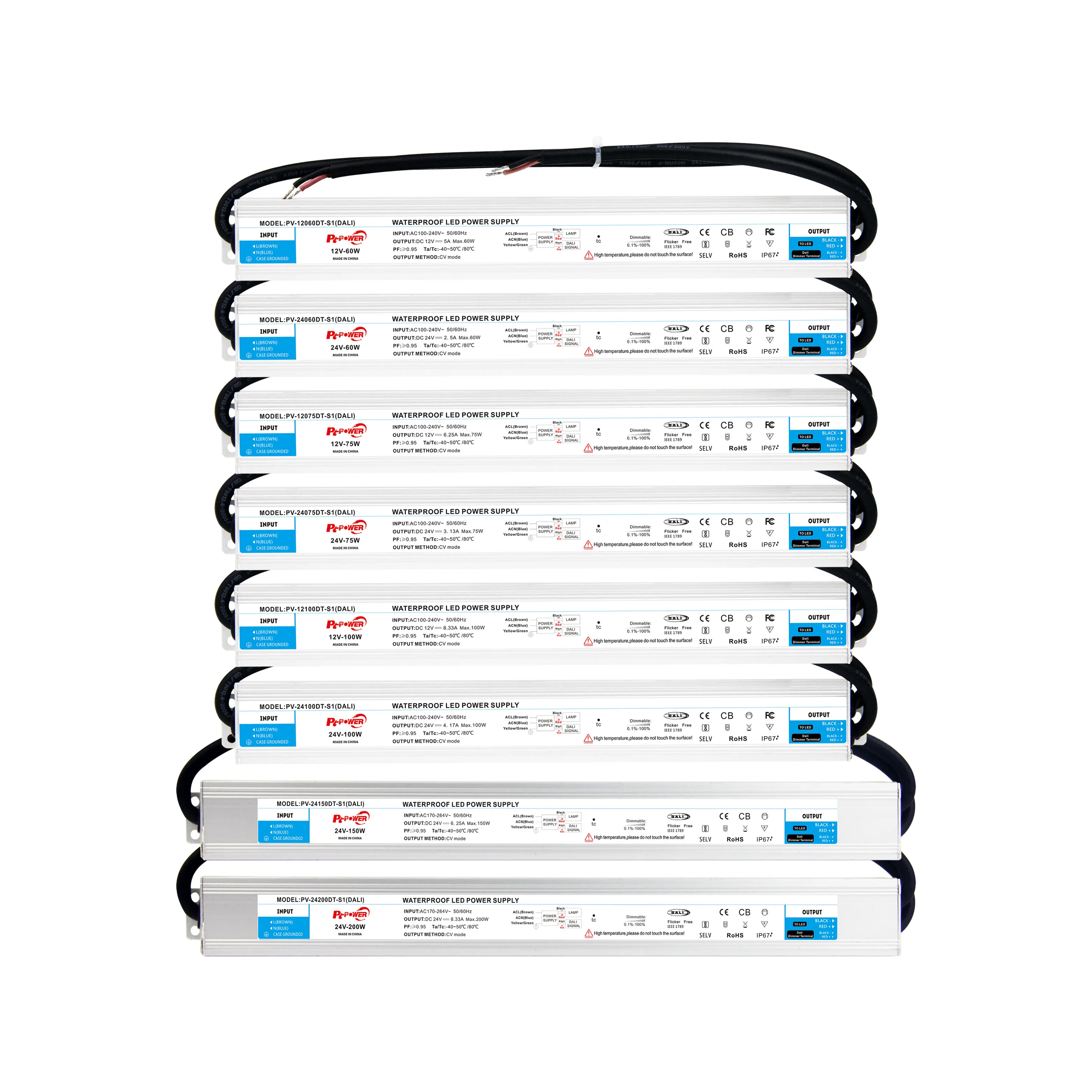 DALI Push Dimming 2 in 1 Slim Waterproof 12V 24V LED Power Supply 36W-200W Constant Voltage Dimmable Led Driver