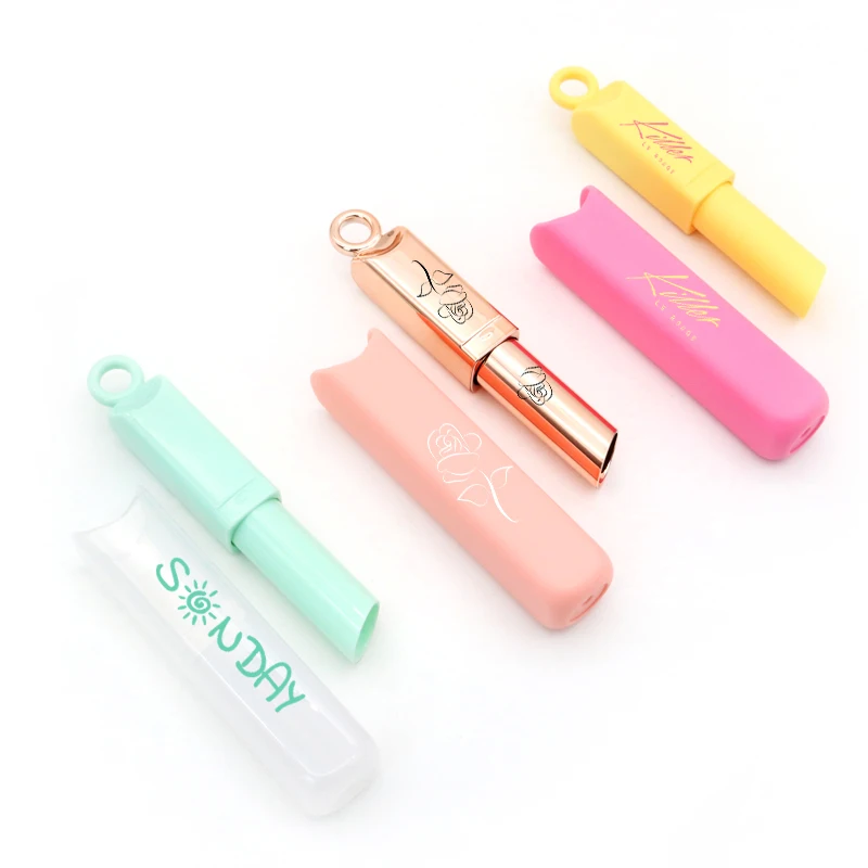 new design lovely elegant white lipstick tube pink empty tube lipstick lip balm stick tube square cute packaging with key ring