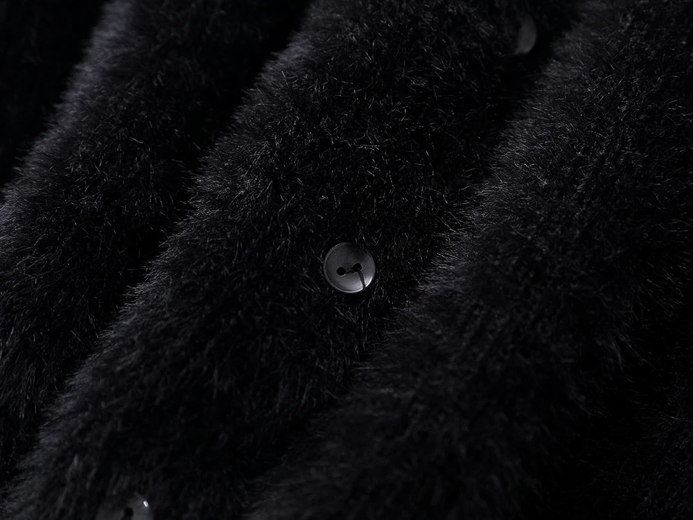 Spring Knitwear Ladies Knitted Womens Black Hairy Cardigan Sweater with Pattern