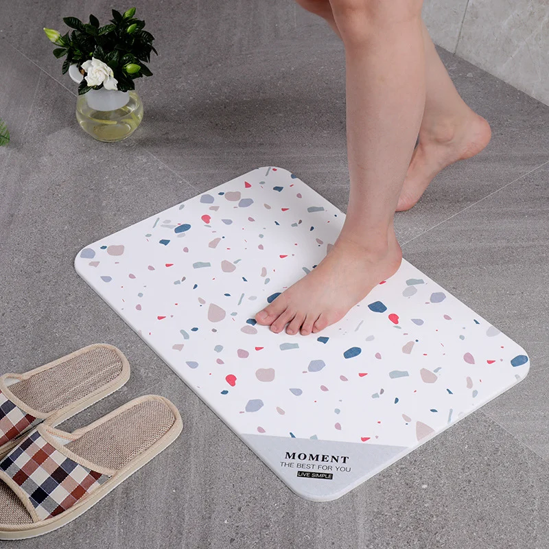 Quick-drying Water-absorbent Bath Mat Diatom Mud Stone Pattern Anti-slip Carpet Household Shower Room Bathroom Decorative Rug