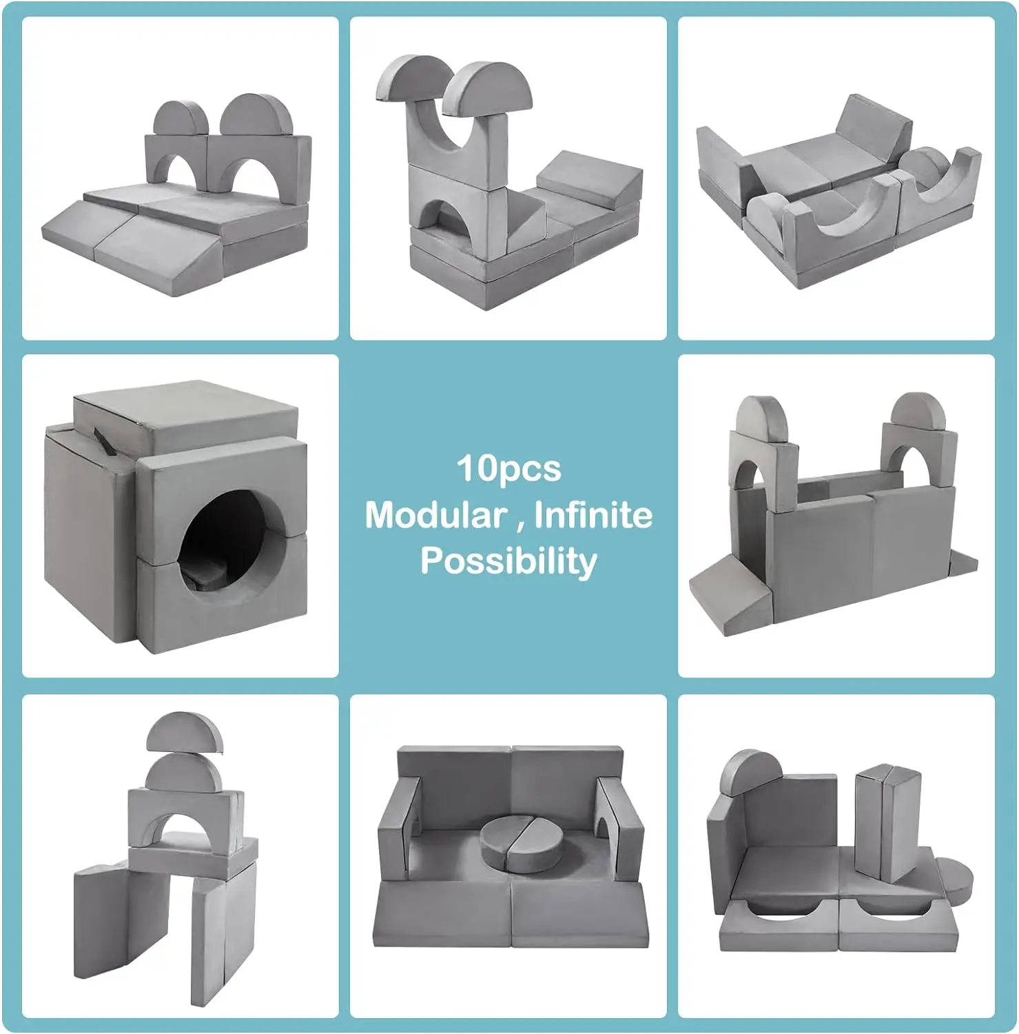 Creative Modular Kids Couch 10-Piece Imaginative Play Set Play Couch for Kids Bedroom & Playroom