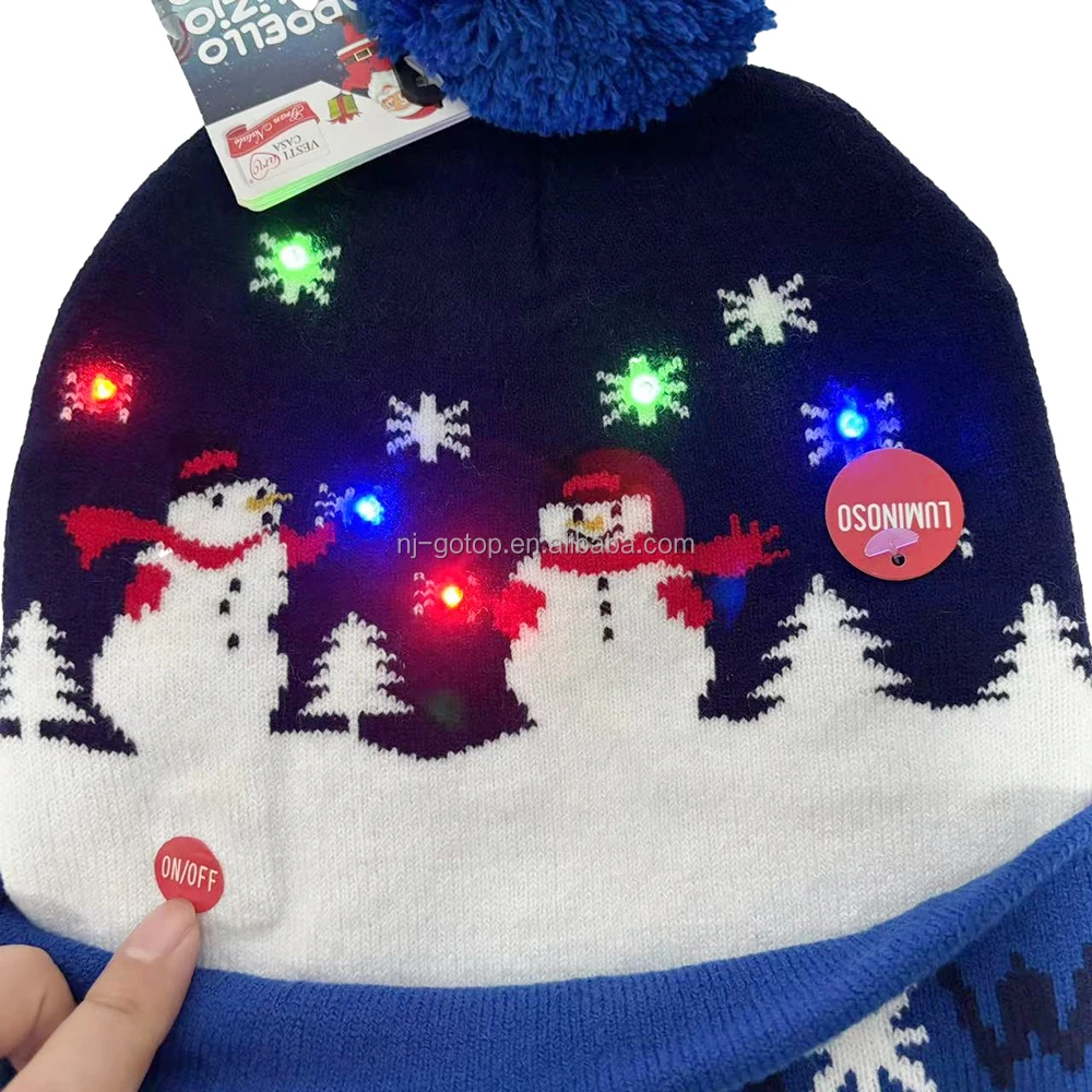 Custom Printed Red Knit Funny Santa Party Christmas Hat with 2025 LED Lights Unisex Holiday Beanie for Adults