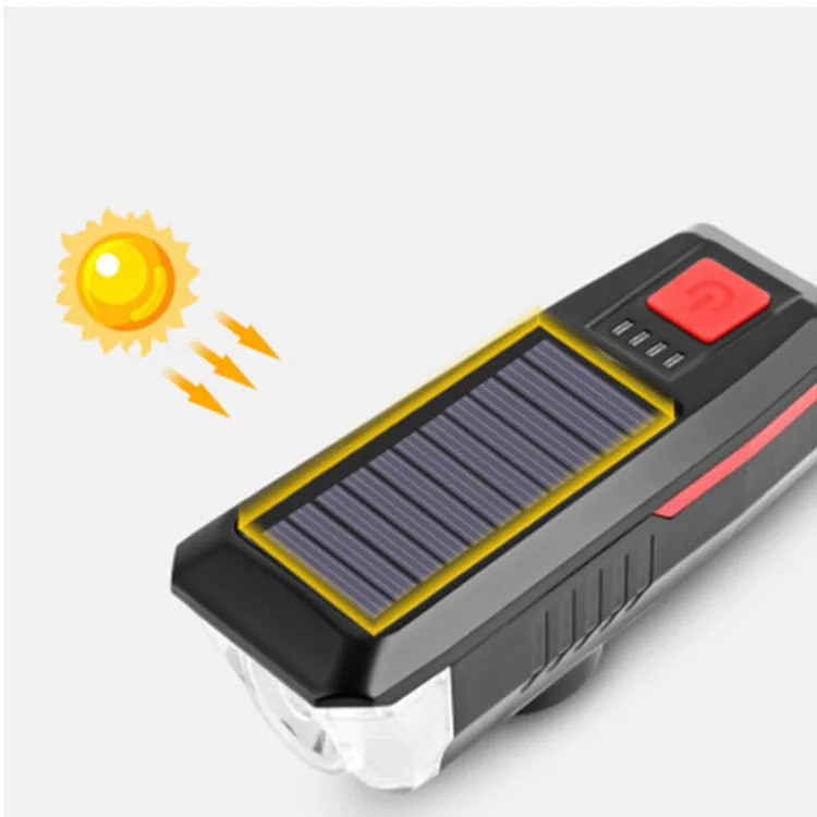 Solar Charging Waterproof Bike Light Waterproof 120 Db Loud Warning USB Rechargeable LED Bicycle Front Light