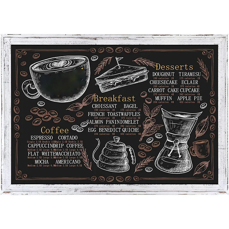 Restaurant Menu And Wedding Non-magnetic Rustic White Framed For Home 36 X 24 Inches Chalkboard Black Board