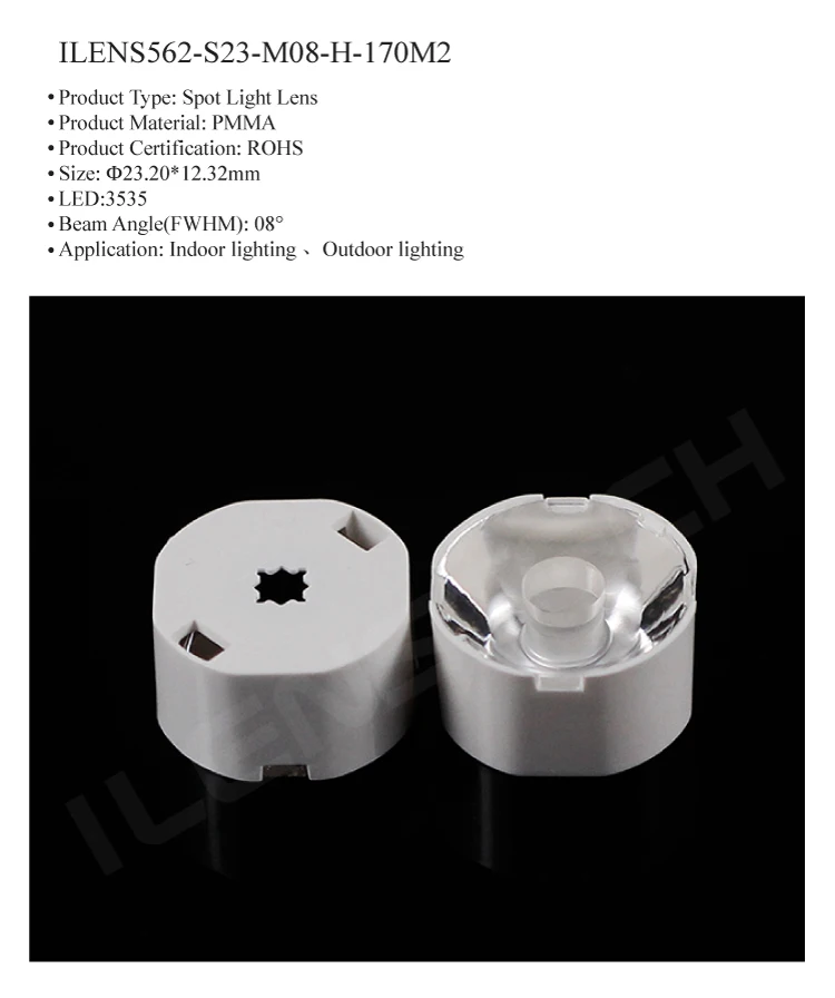 Ilenstech 8 degree narrow beam led lens with Self-adhesive tape /23mm lens secondary optics