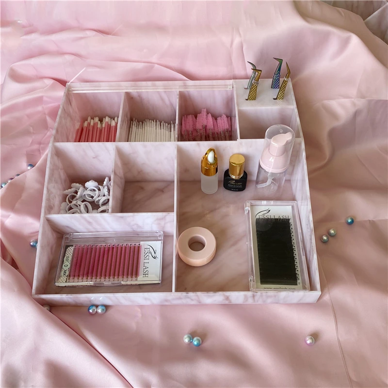 Luxury Pink Marble Eyelash Extension and Tools Accessories Organizer Acrylic eyelash Lash Artist Organizer