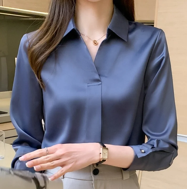 Hot Spring Autumn Solid Long Sleeve Chiffon Blouse Shirt Turn Down Collar Office Blouse White Women Tops Blusa 1130#
