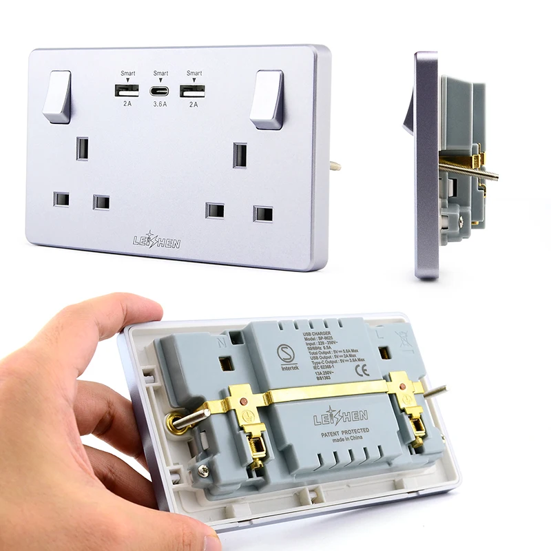 2022 13A Стандартная британская настенная электрическая розетка тип GB розетки переключатель питания с портами USB для зарядки один