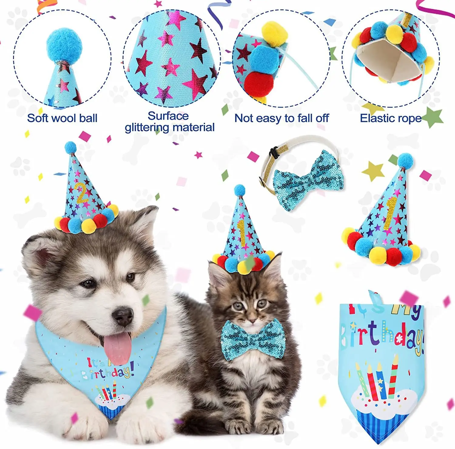 Pet Birthday Party Supplies Boy Girl Cake Bandana Triangle Scarf Clothes Shirt Cute Dog Hat Dog Bow Tie Collar with 0-8 Numbers