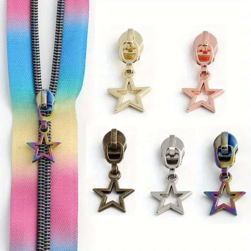 2023 Nolvo World Gold 5# Nylon Slider Customized Star Zipper Puller Nylon Zipper Pulls For Handbag