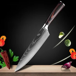 Amazon Best Product 8 Pieces Handmade Forged Damascus Steel Knife 8 Inch Damascus Steel Laser Pattern Kitchen Chef Knife Set