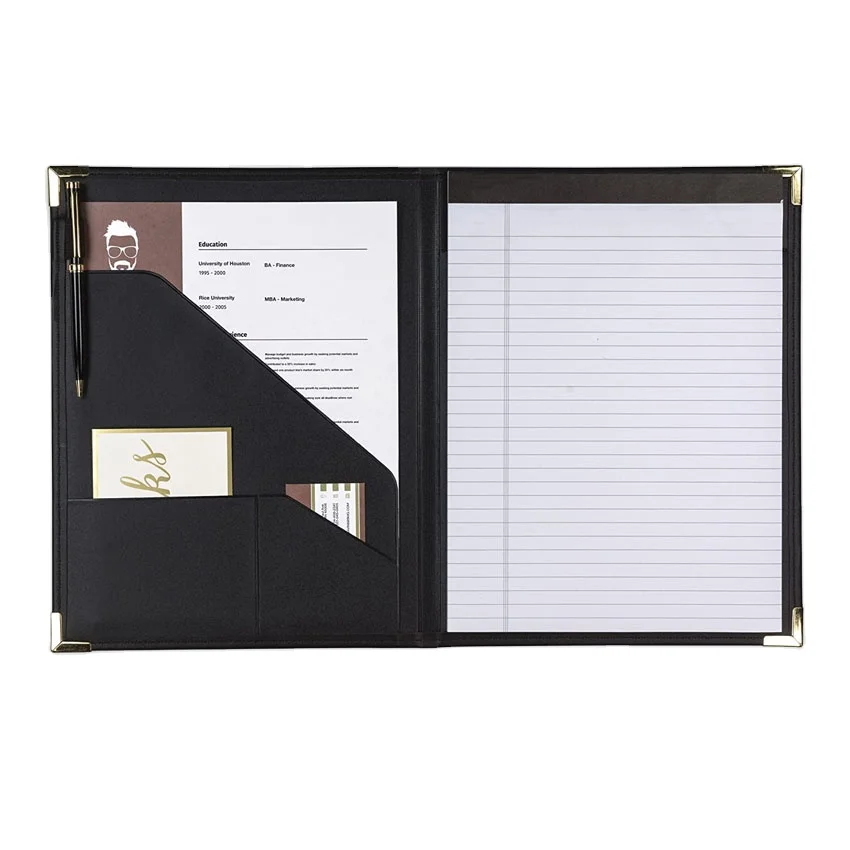 Wholesale A4 Business Name Card Holder Folder with Golden Corners Conference Business PU Leather Portfolio Padfolio file folder