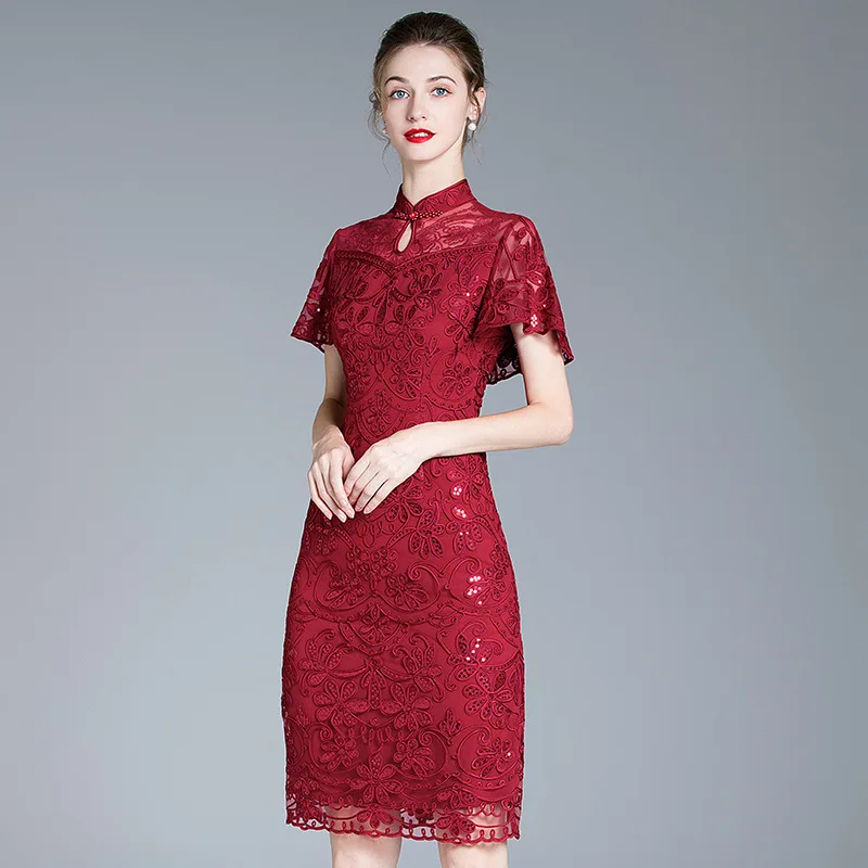 Best Quality High End Formal High Split Red Cheongsam Evening Party Dresses