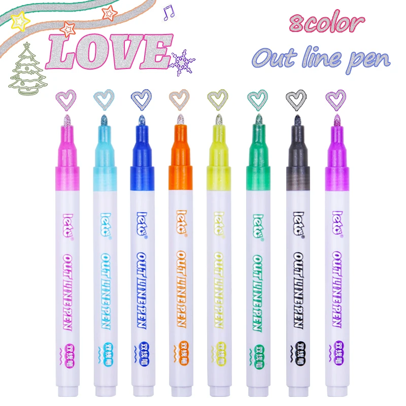 8/12/24 colors Double Line Paint for Gift Cards Rock Painting DIY Photo Album Scrapbook Crafts Outline Metallic Marker Pens