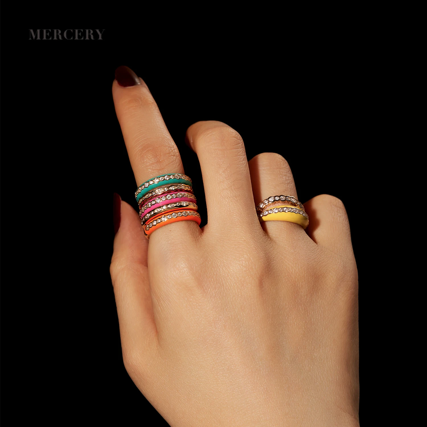 Mercery Jewelry Gold Plated  9K 10K 14K 18K Sterling 925 CZ Ring DIY OEM ODM Vibrant Fantasy Silver Colorful Fine Jewelry Set