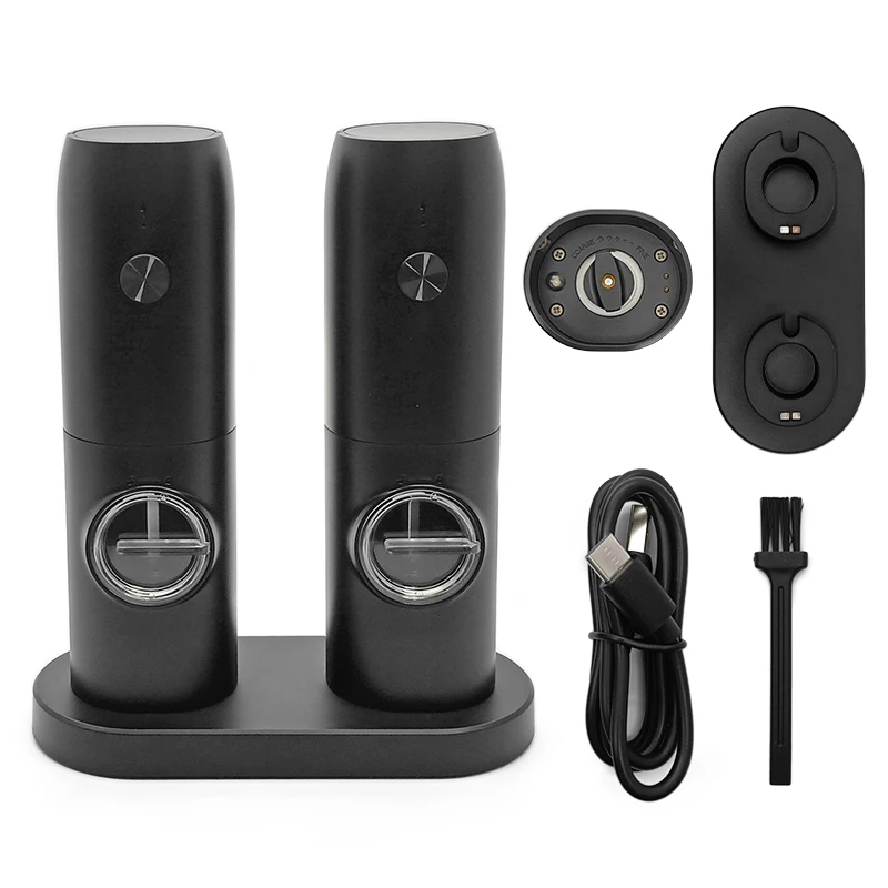 2 pack Electric Salt and Pepper Grinder Set, USB Rechargeable, Automatic Salt Pepper Mill Grinder with Dust Cover