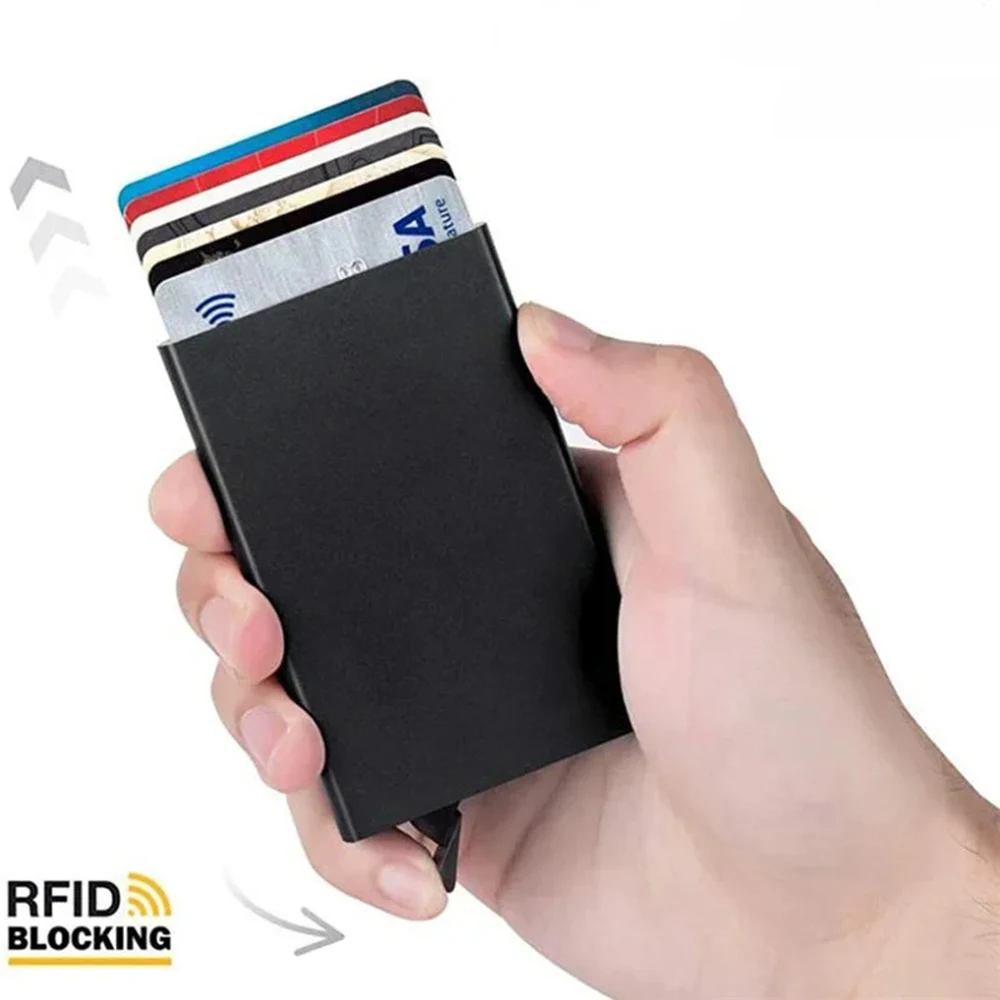 Держатель для карт большой емкости алюминиевый ящик RFID всплывающий металлический бумажник мужской двойной корпус Футляр