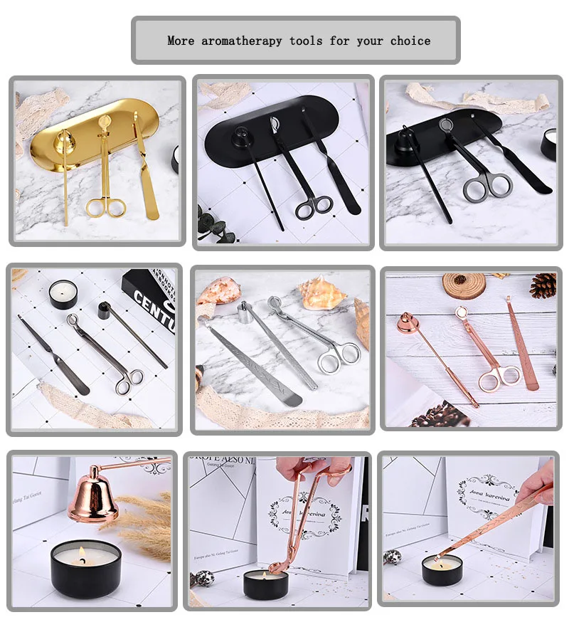 4 In 1 Luxury Stainless Steel Snuffer Wick Trimmer Dipper Storage Tray Plate Candle Accessories Set