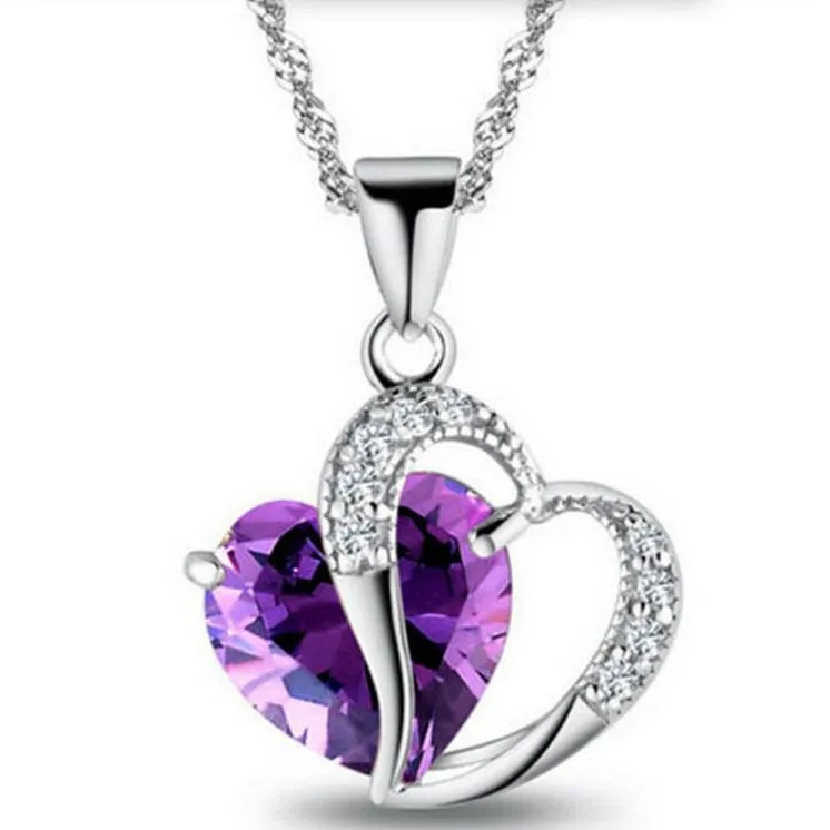 New Korean Silver Jewelry Necklace Diamond Heart Pendant Exquisite Crystal Necklace