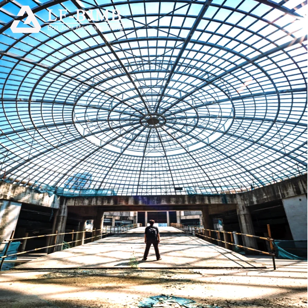 Metal structure construction space frame prefabricated glass dome roof construction