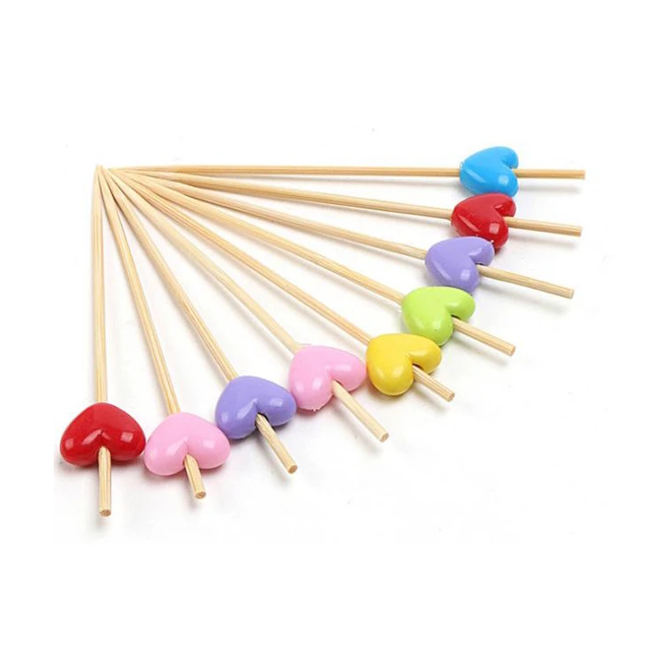 Custom Decorative Heart Floral Stick Twist Bamboo Food Finger Pick Cake Fruit Skewer