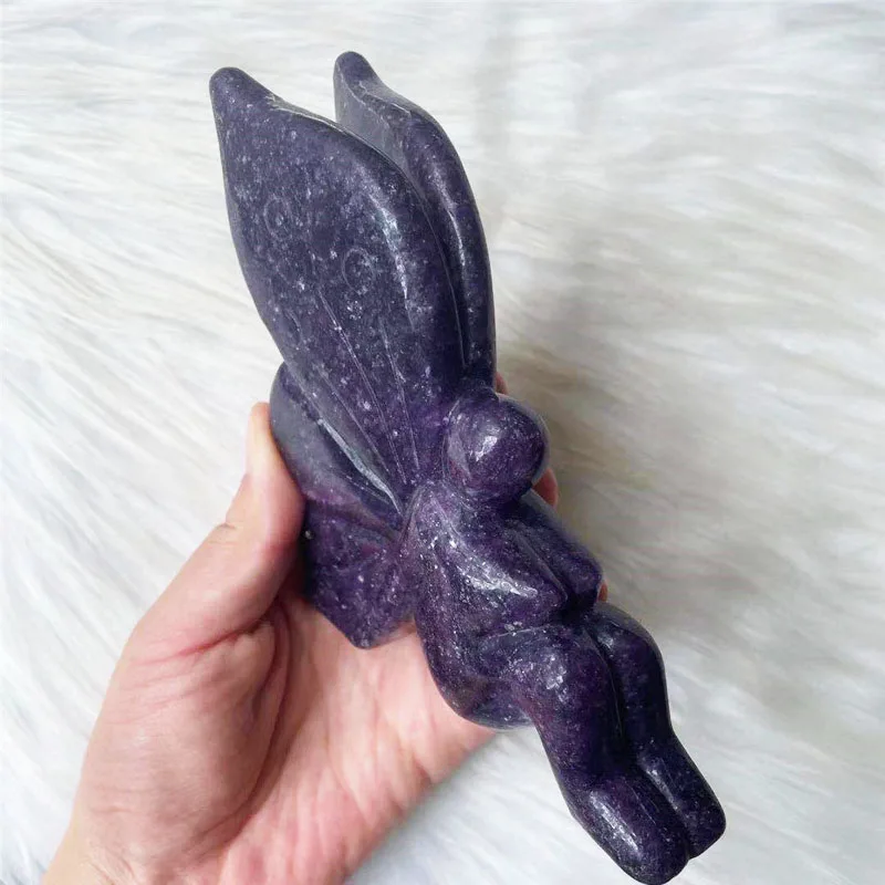 High quality Purple Mica Stone Crystal Flower Fairy Natural Hand Carved Purple Mica Crystal Crafts For Home Decoration