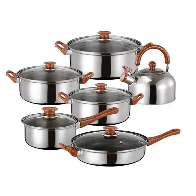 Hot Selling 12PCS Stainless Steel Pot Set with Wood Grain Handle