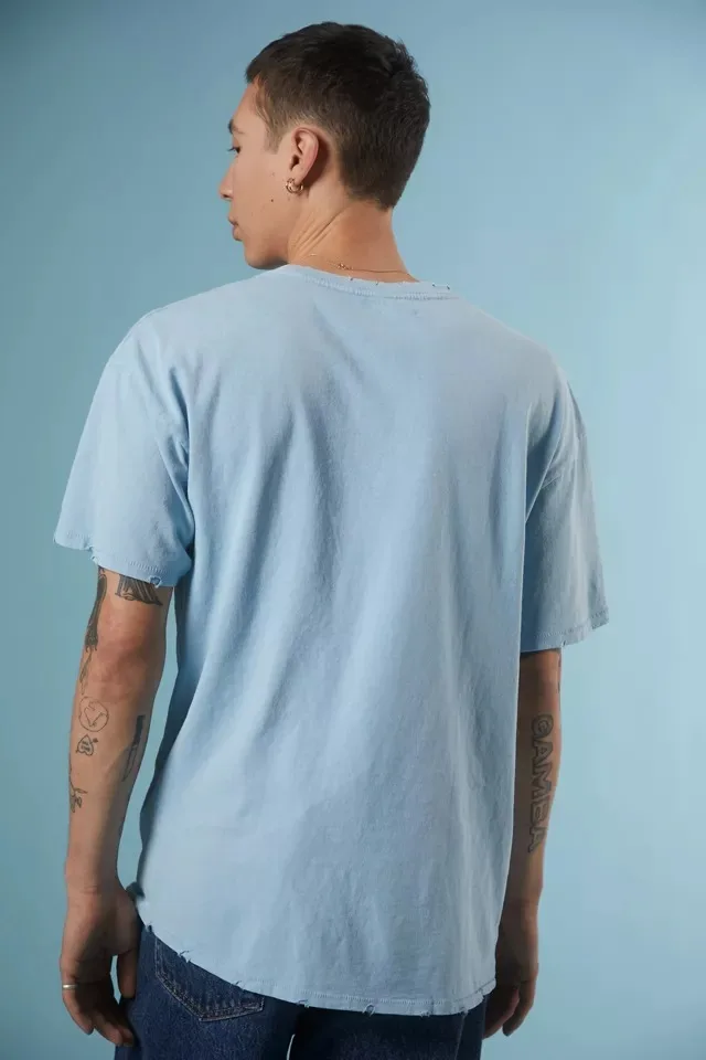 MGOO Manufacturer Solid blue t-shirt Men ripped vintage tee