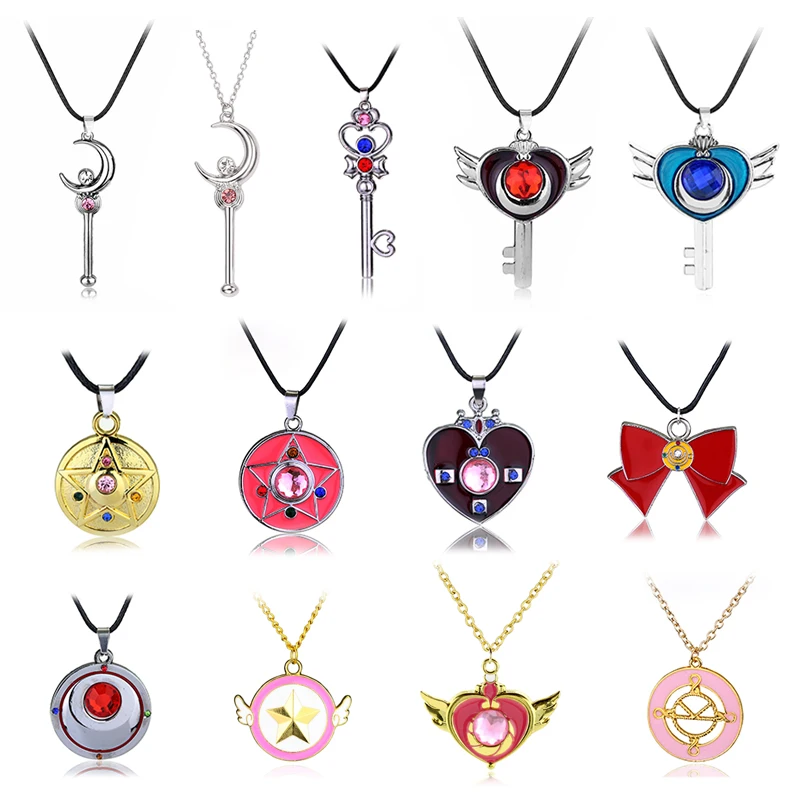 Wholesale Cartoon Anime Soldier Sailor Moon Magic Wand Heart Wing Key Pendant Necklace Cosplay Jewelry Accessories