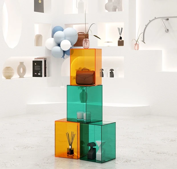 Transparent acrylic box clothing store colorful display stand creative flowing table window props box display showcase