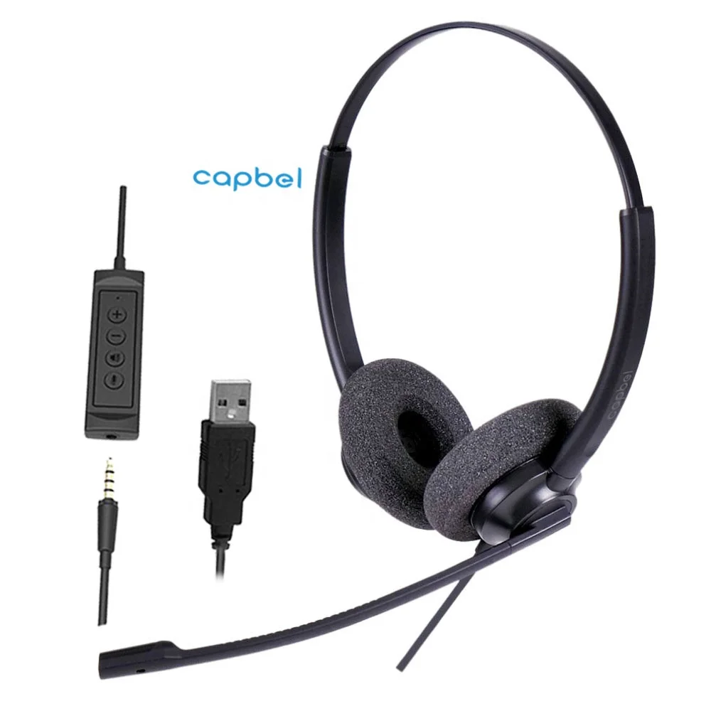 OEM Professional High Quality Wired ANC Over-Head Headset for PC with Mute USB Headphone Call Center