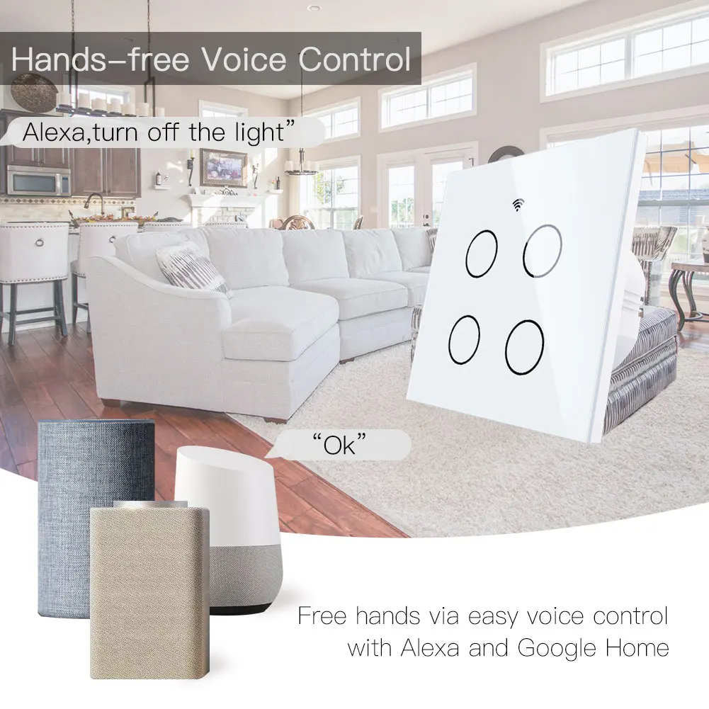 China factory Outlet wall switch 4 gang Glass Panel   Smart Life tuya control switch