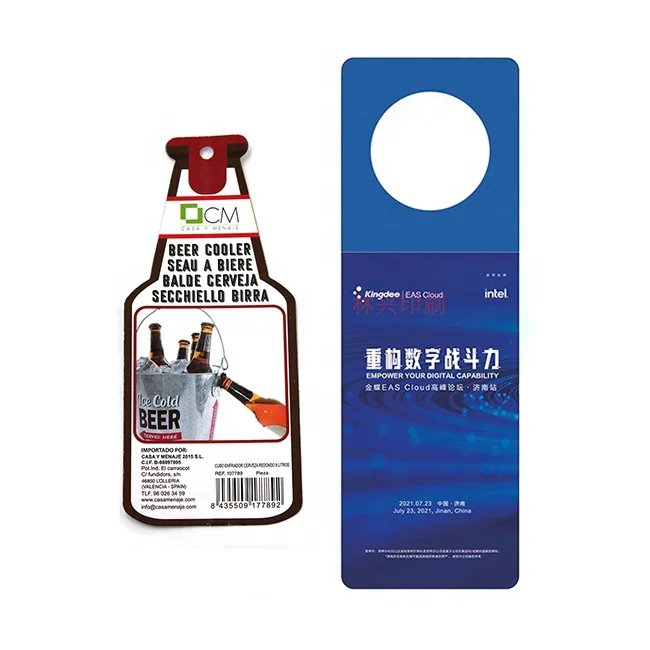 custom logo print waterproof ad hotel water bottle folded paper card wedding party beer bottle hang tag wine bottle neck tag