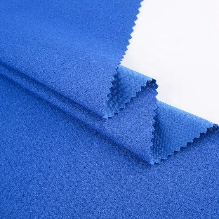 Eco-friendly 100%polyester solids color interlock double knitted rpet recycled yarn sustainable scuba crepe fabric for trousers