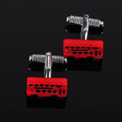 wholesale novelty brass metal cuff links red bus classic cufflinks for men