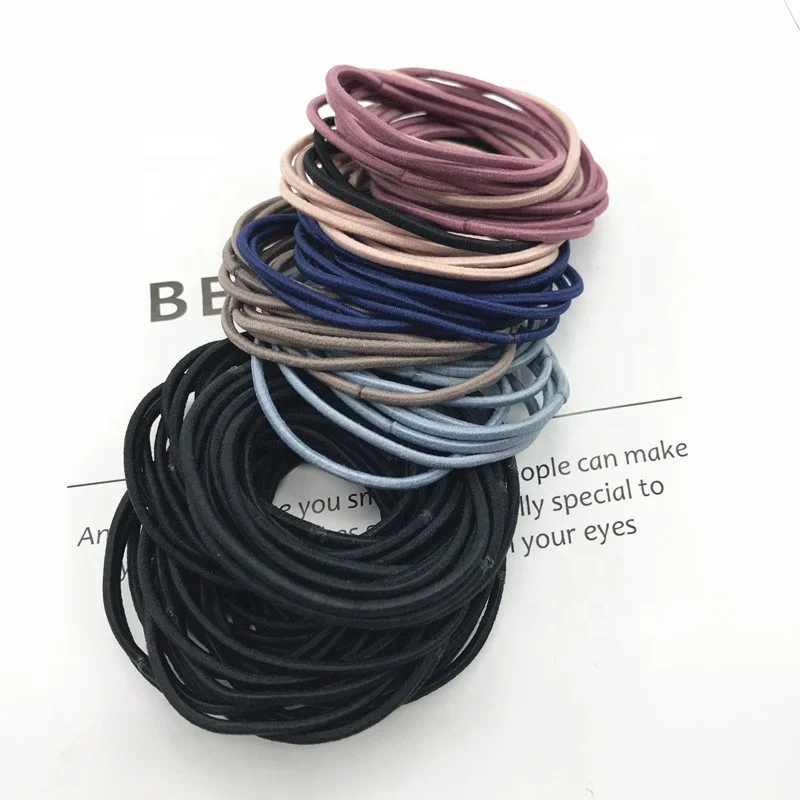 Wholesale Bulk 100PCS 4.5CM Custom Women Girl Kids Basic Colorful Blue Black Pony Tail Bun Hair Rubber Bands Elastic Hair Ties
