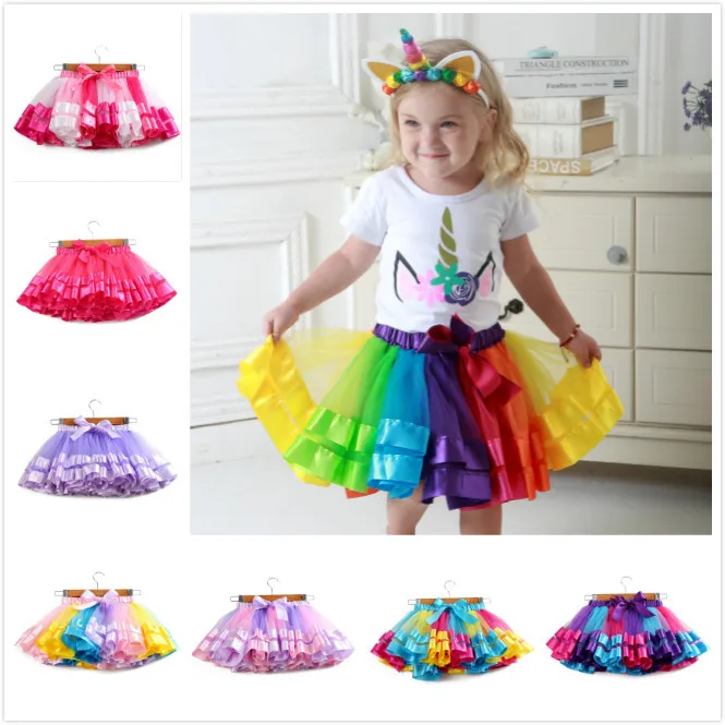Wholesale Baby Girls TUTU Skirt Kids Layered Tulle Dancing Party Rainbow Tutu Toddler Stretch Ballet Dress Skirt