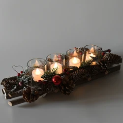 BSCI 4 cups tealight natural candlestick wood pinecone decorative candle holder
