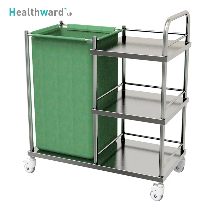 SKH027 Healthward Factory Stainless Steel Hotel Housekeeping Clean Linen Cart Hospital Laundry Trolley
