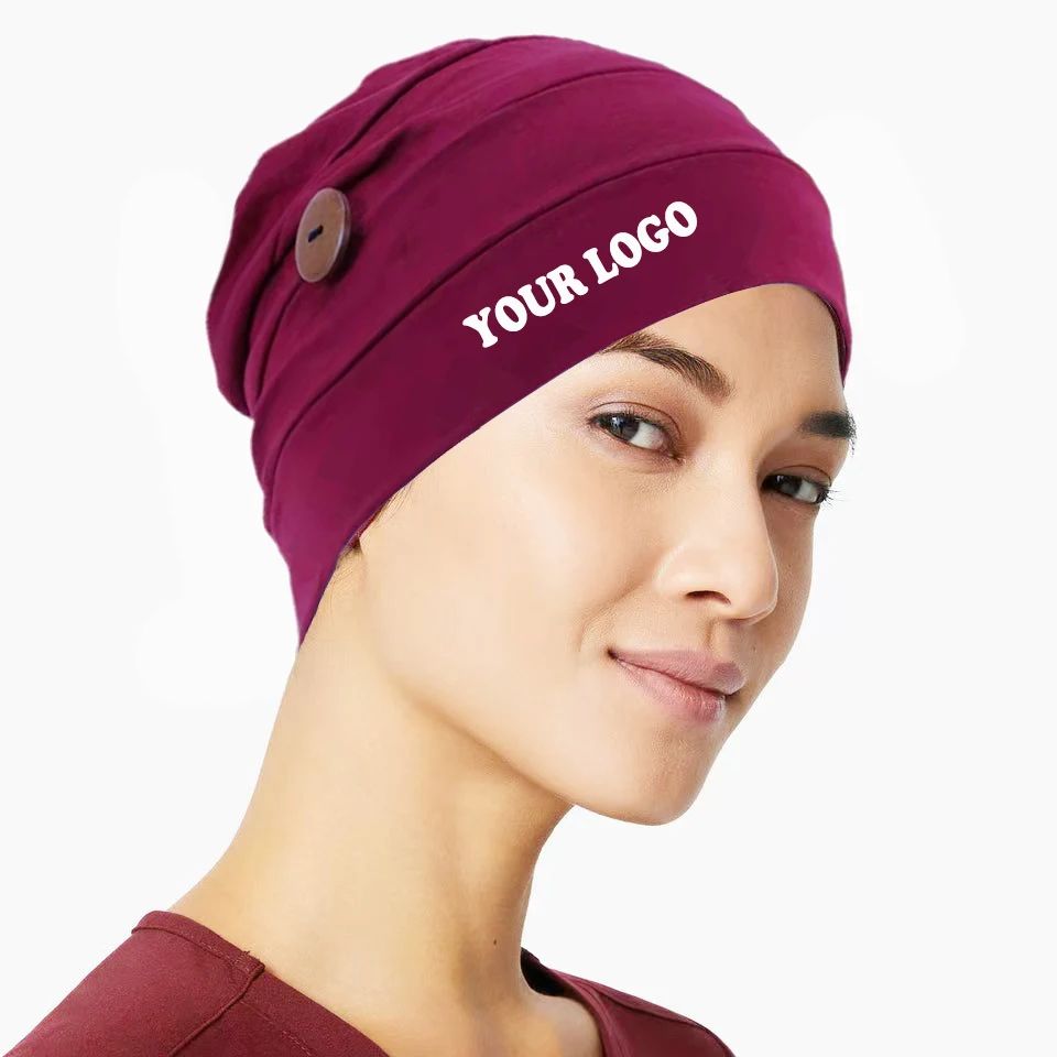 Custom Logo Nurse Scrub Hair Caps Doctor Working Hair Hat Adjustable Nurse Uniform Surgical Caps with Buttons