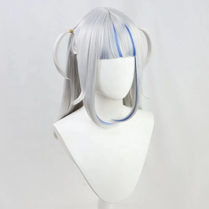 Wholesale 55cm Long Straight Silver Blue Mixed Virtual YouTuber Gawr Gura Wig Cosplay Synthetic Anime Heat Resistant Hair Wig