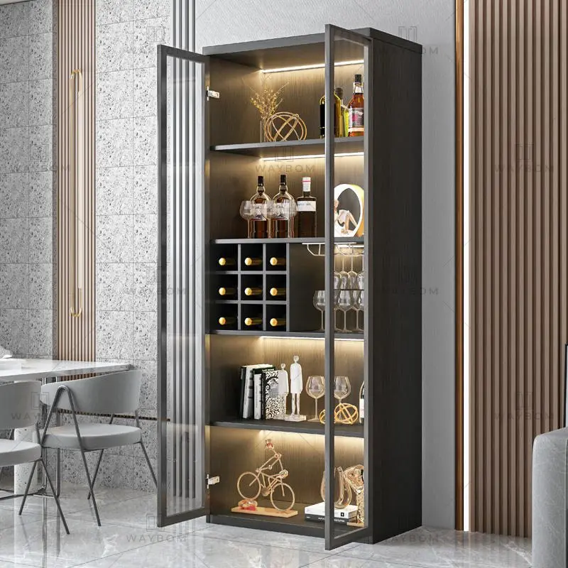 Italian Style Stainless Steel Metal Frame Wine Display Cabinet Living Room Wine Storage Cabinets