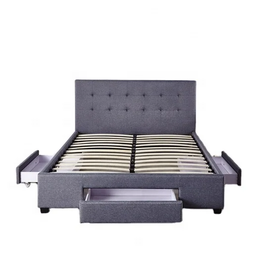 Stock Modern Headboard Leather or fabric Storage Upholstered Super King Size Beds with Drawer for Sale