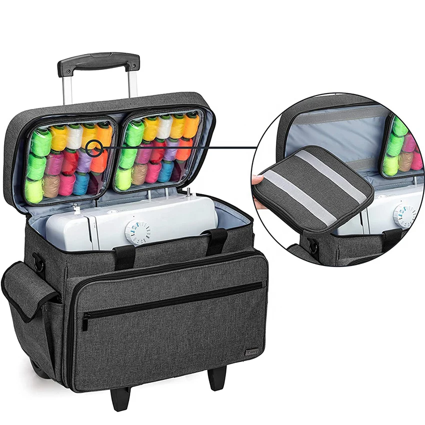 Portable sewing machine bag customized sewing Machine Case on Wheels , Rolling Sewing Machine Tote with Detachable Trolley Dolly
