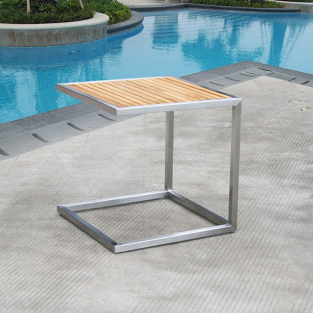 wholesale high quality stainless steel teak wood garden sun bed