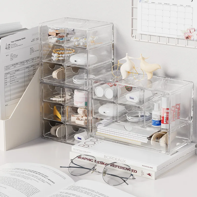 Ins Style Desktop 6-Grid Clear Sundries Drawer Makeup Plastic Storage Box Office Stationery Organizer for Hand Account Tapes